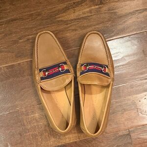 Stylish Tan Loafers with Navy and Red Accents
